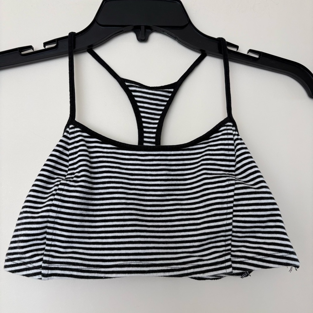 Express One Eleven Striped Black and White Crop Bra Top